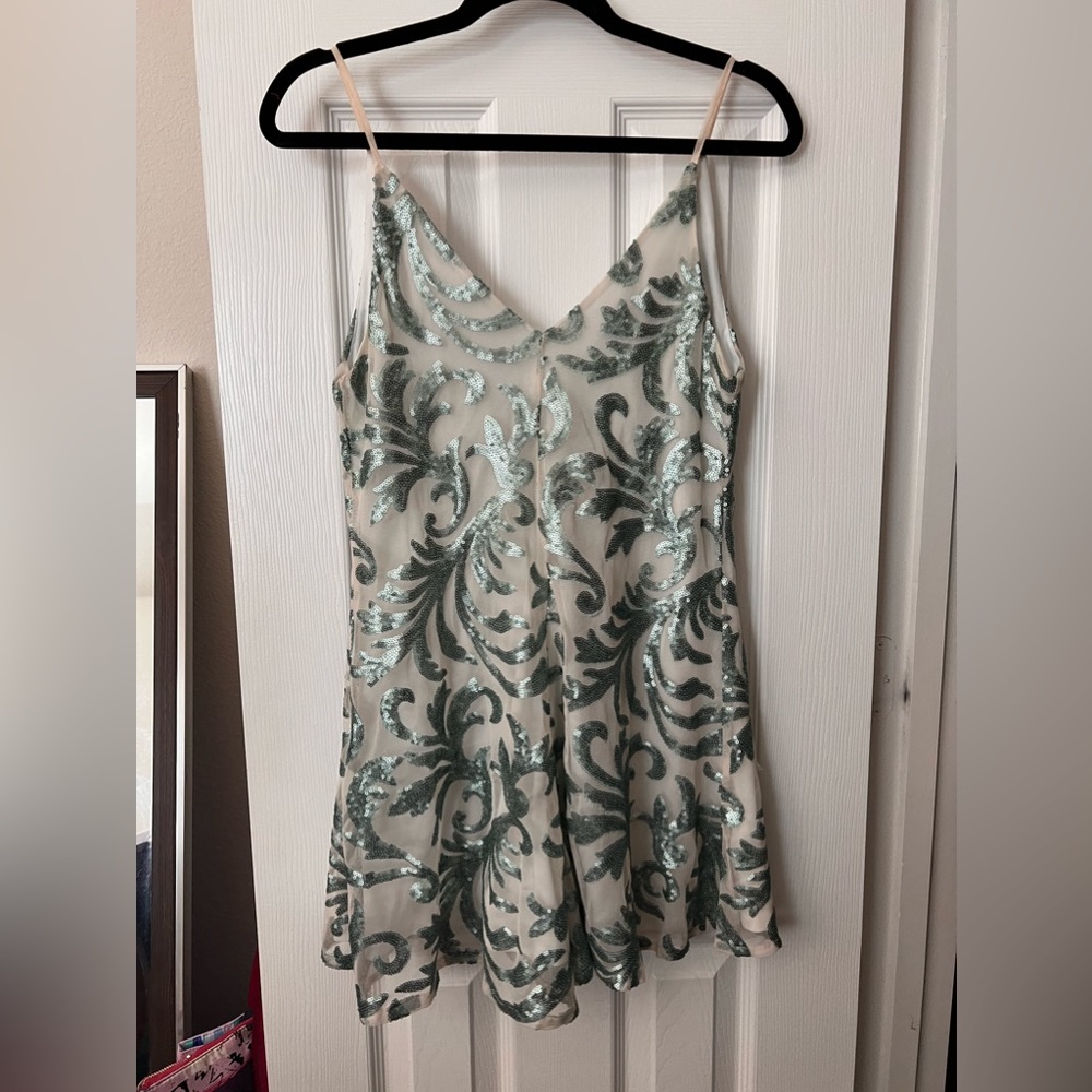 Romeo & Juliet Couture Green White Sequin Romper, Size M